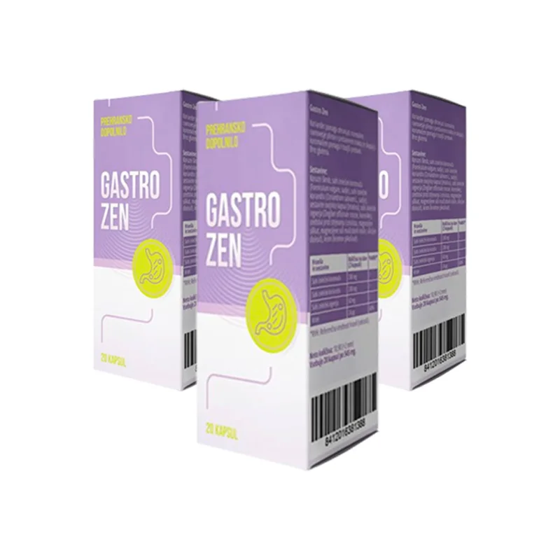 Gastro Zen — tri pakovanja kapsula jedno pored drugog